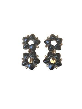 Vintage 1950s Bogoff Black Flower Vintage Clip On Earrings .5" Diameter